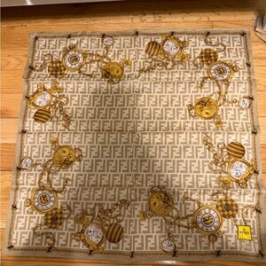 Fendi Beige and Gold Patterned Scarf